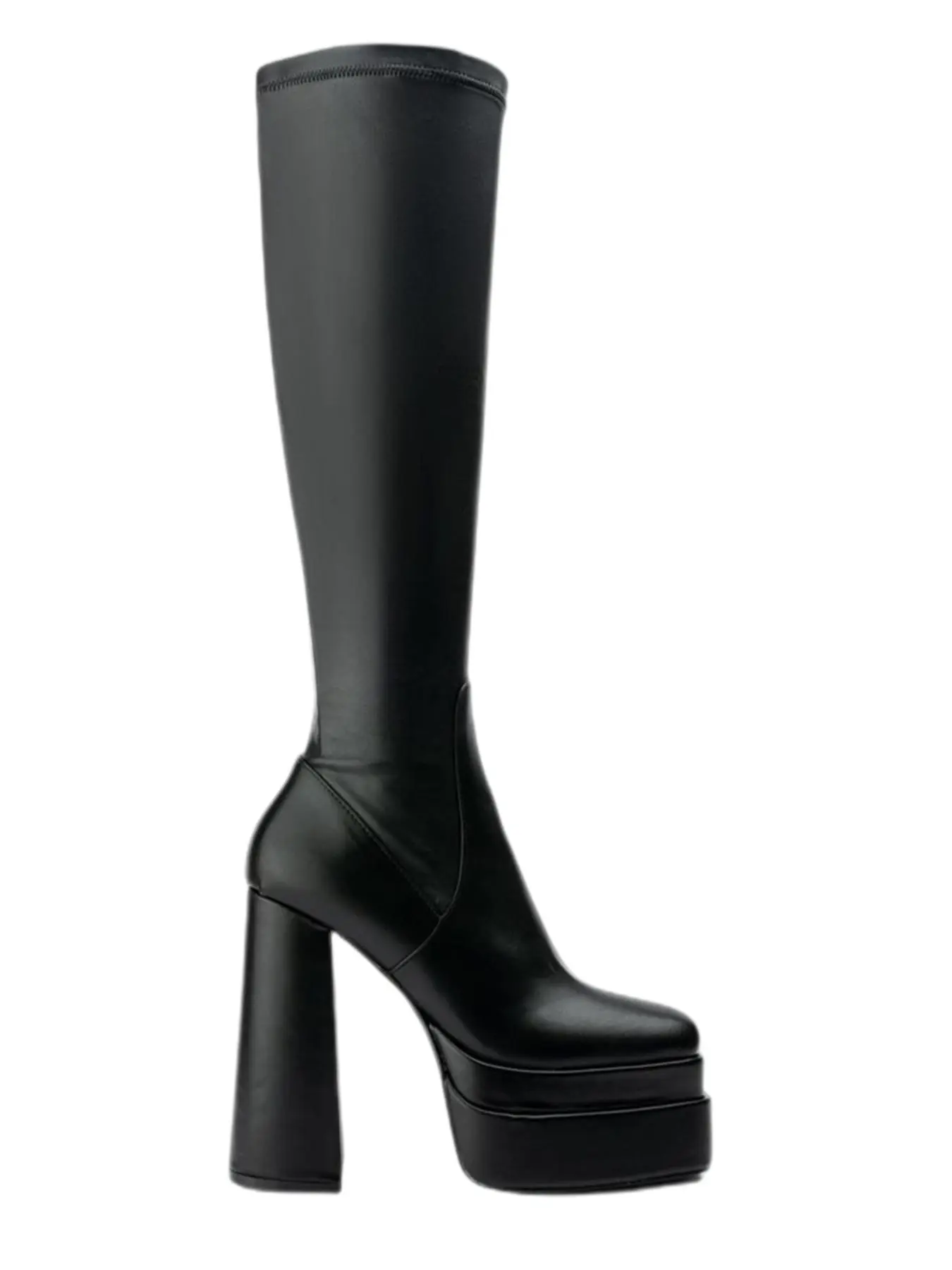 Women's Fashionable Casual Flare Heel Side Zip Knee Boots, Simple Design Plain Very High Heel Boots for Fall & Winter, Fashion All-match Boots for Daily Wear, Trending Shoes, Trendy Boots, Casual Warm Boots, Footwear, Heeled Knee Boots