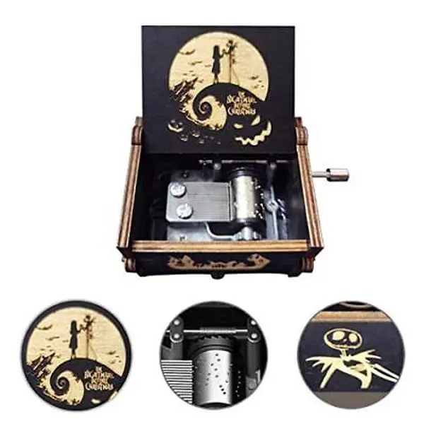 Nightmare Music Box Before Christmas, Carved Wooden Music Box Gift for