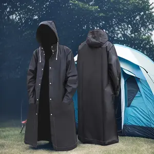 1pc unisex waterproof raincoat with hood-Eva material, lightweight, windproof, portable folding design for outdoor activities, cycling, hiking, fishing-Black