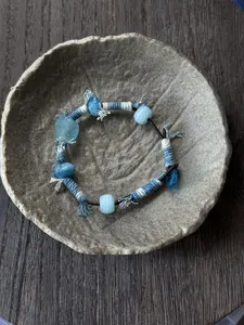 Ocean Thread Handmade Boho Artisanal Bracelet - Nepali Glass Beads, African Recycled Glass Beads, Cotton Thread, Genuine Leather, 15-16cm,Unique Design for Ocean Lovers