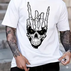Skull Hand Print Iron On Transfer Sticker Black White Design DIY Apparel Decal T Shirt Hoodie Pillow Luggage Decoration PVC Easy Apply Unisex Fashion Accessory Edgy Style Gift Trendy Top