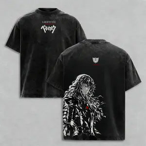 GRIFFITH BERSERK Vintage Oversized Heavy Cotton Double-Printed Front Anime T-Shirt, Retro Unisex Streetwear Truck-Fit Tee for Gifts, Lemon Demon Sade Soulja Boy Gorlock Destroyer Amiri-Inspired Outfit