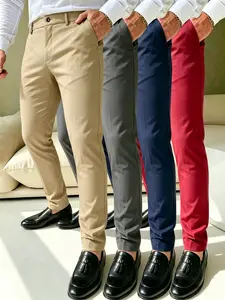 4-pack men’s business casual dress pants, slightly stretchy fabric, slim fit that flatters the figure, half elastic waistband, summervibes