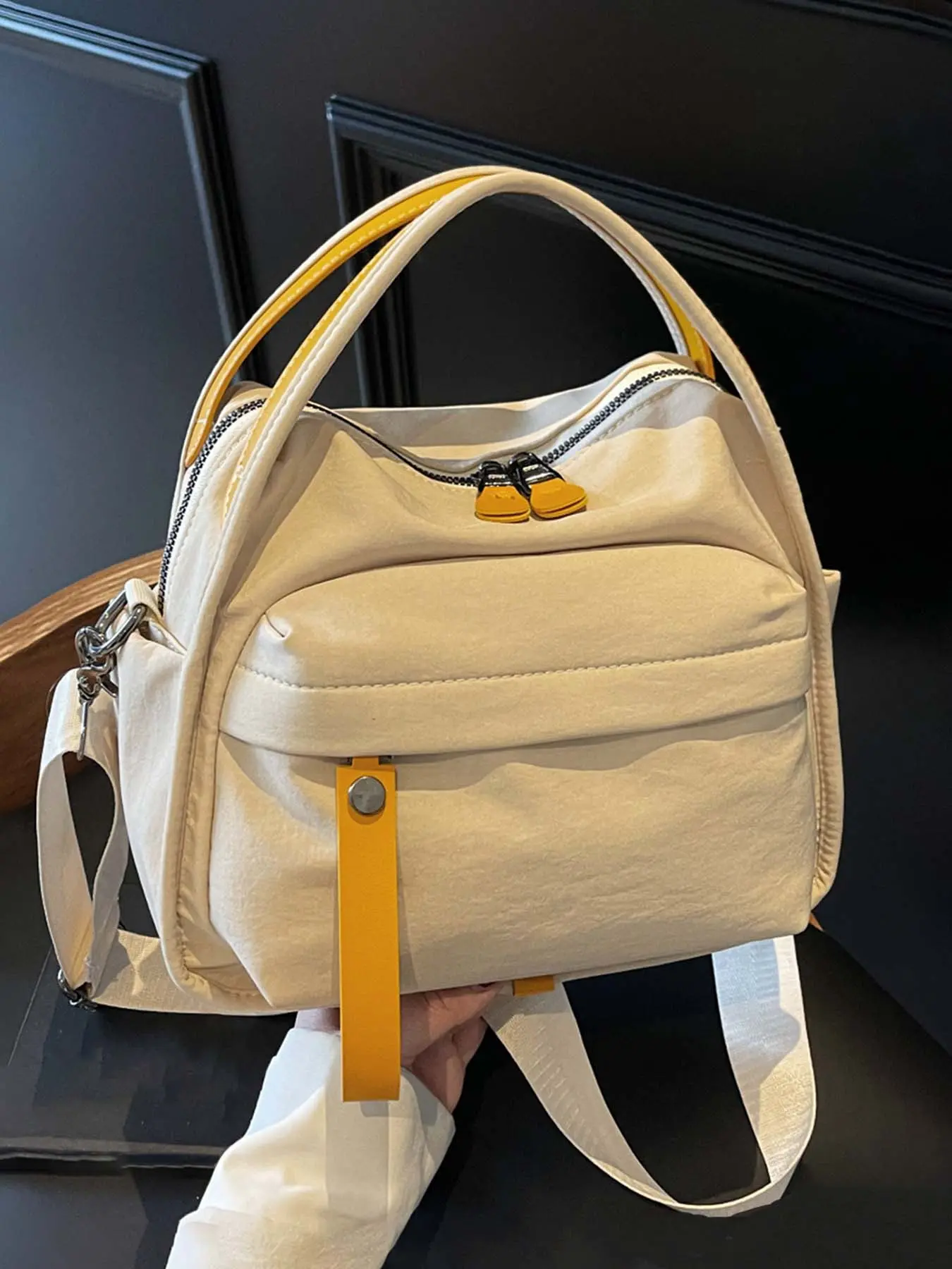 Small fresh contrast color handbag, double compartment handbag, multi-color optional, niche design suitable for students' daily commuting, shopping, Casual Lightweight Bag, Hand Shoulder Bag, Daily Commuter Bag, Daily Commuting Bags, Casual Everyday Bag