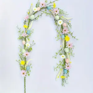 1pc Artificial Easter Egg Wreath, 5.1ft Easter Egg Flower Ring, Bunny Wreath, Spring Grape Wreath, Holiday Table Centerpiece