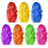 FEPITO Women's 7-Piece Colorful Long Curly Synthetic Wig Set for Halloween, 55cm Polyethylene Plastic Wavy Hair with Adjustable Band, Lightweight Breathable Mesh Wig Cap, Long-Lasting for Repeat Styling