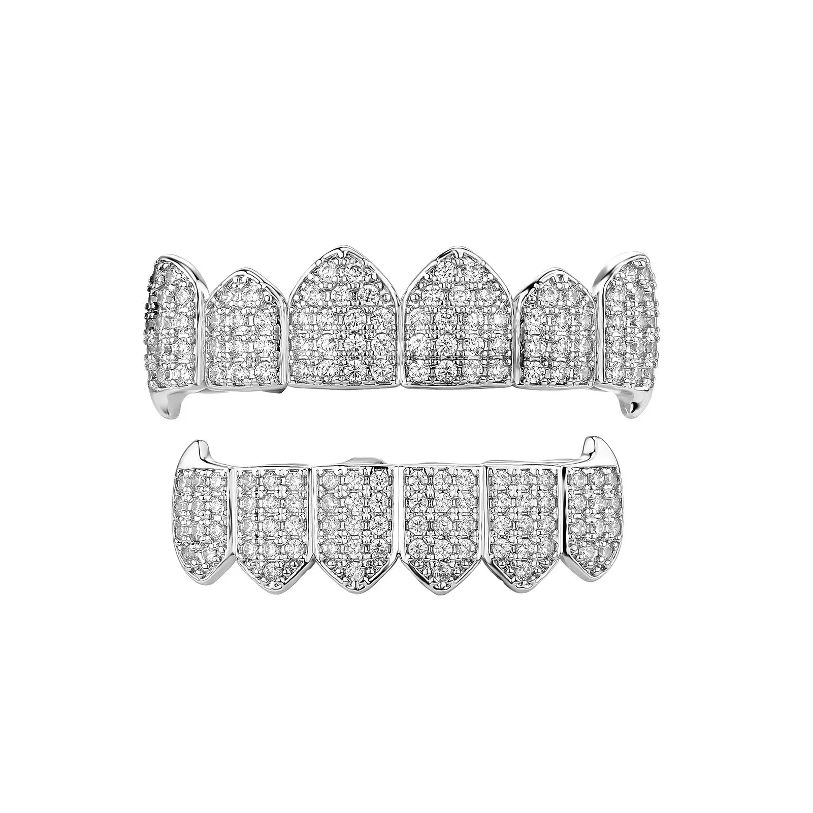 Vampire Fangs Grillz with Iced Out Cubic Zirconia, Custom Fit Hip Hop Teeth for Men and Women, Rapper Cosplay Costume Accessory, One Size, Female