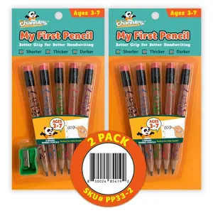 My First Pencil – 2 Pack | Colorful Jumbo Wooden Pencils with Sharpener – Easy-to-Hold Pencil Set for Kids