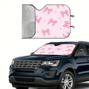 1pc Foldable Car Windshield Sun Shade with 2 Free Suction Cups - UV Protection, Pink Bowknot Design, Durable Polyester for RV, SUV, Van & Car Interior, Automotive Glass Sunshade