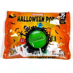 Charms Halloween Pops 35 Count Assorted Flavors Blue Razz, Green Apple, Cherry, Orange & Grape 7.4 oz Bag