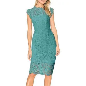 MEROKEETY Women's Sleeveless Lace Floral Elegant Cocktail Dress Crew Neck Knee Length for Party