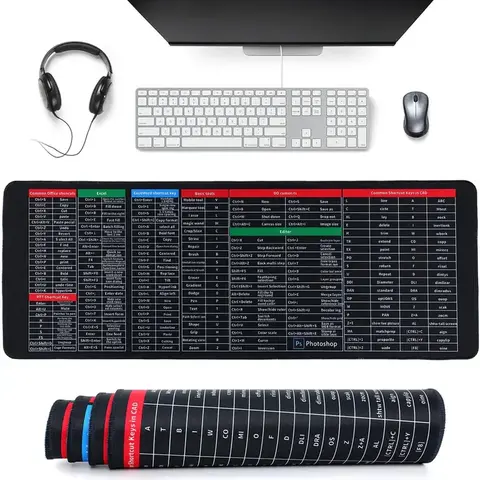 Extended Excel Shortcut Key Patterns Keyboard Pad - 27.5"x11.8" (300x800mm) XL PC Gaming Mousepad, Durable Stitched Edges, Non-Slip Natural Rubber, High Precision, Daily Notepad, Office Accessory, Employee Appreciation Gift