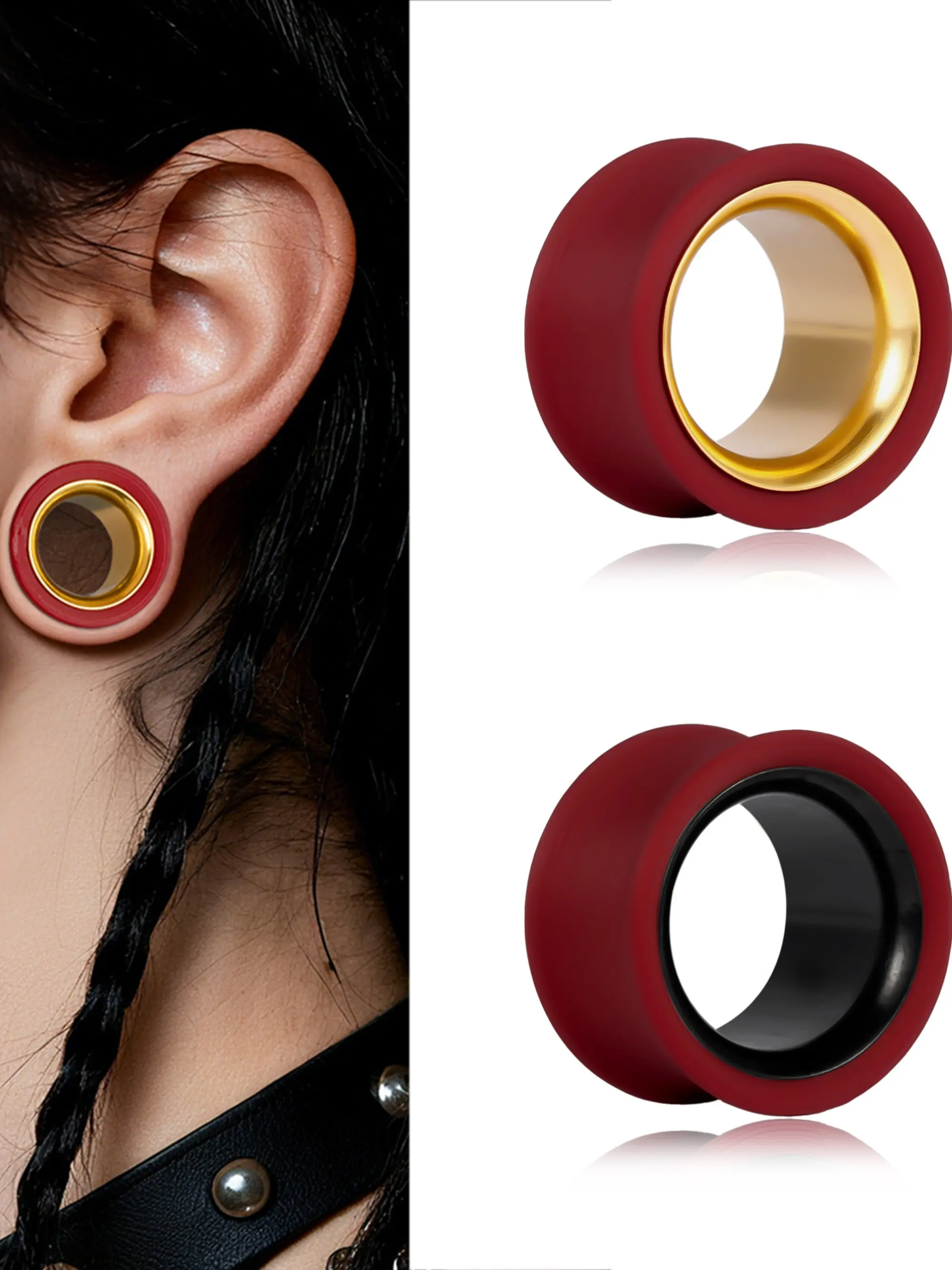 vanku 2pcs Two-Tone Stainless Steel Ear Tunnels, Punk Hypoallergenic Piercing Jewelry, Durable & Stylish Design, Perfect Gift Idea, Punk Style Earrings