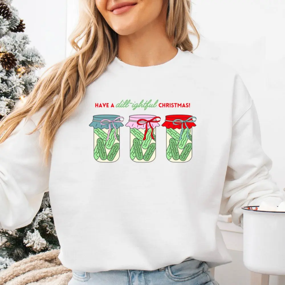 Men's Dill-ightful Christmas Pickles Menswear Long-Sleeve Pullover - Chic Regular Fit Holiday Party Sweatshirt Clothes