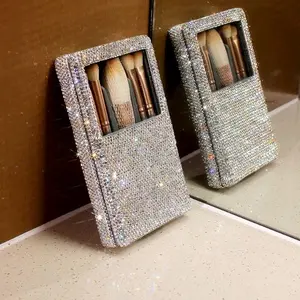 Luxury Bling Rhinestone Makeup Brush set - Portable 5-Piece makeup brushes Travel Set with Mirror (Silver)The Luxury Bling Rhinestone Makeup Brush set measures 15x9.2 cm.