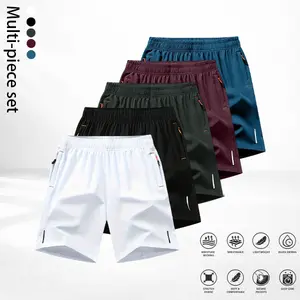 Breathable, Outdoor, Sporty  5-Pack Men’s Sports Shorts for Workout, Beach & Daily Wear, Elastic Waist, Pockets, Reflective Accents, Casual Menswear tiktok shop deals