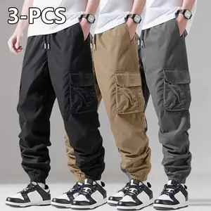 Men’s athletic drawstring jogger pants, available in 3-pack or single-piece options. Slim fit with a relaxed feel—not too tight—and medium fabric thickness for all-season wear. Blends casual and sporty styles, has an inherent street-style vibe, and pairs