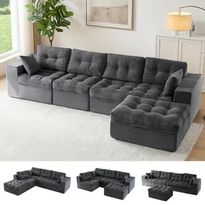 MAXYOYO 132" L Shaped Modular Sectional Sofa with Ottoman, Cloud Boneless Couch with Layered Cushion, Upholstered Sofa in a Box, Flexible Module Combination for Living Room, No Assembly | Cloud Sofa | Compressed Sofa | summervibe | Living Room