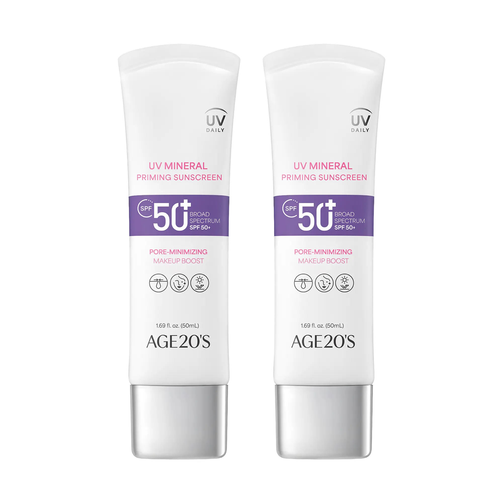 [AGE20'S] Korean Vegan Mineral UV Sunscreen Twin Pack - 1.69oz High SPF 50+, Lightweight Hydrating Facial Sun Care, Pore-Friendly Makeup Base, Pore Control, Radiant Skin, Even Texture, Face Daily Wear for Adults, Regular Edition Korean Beauty