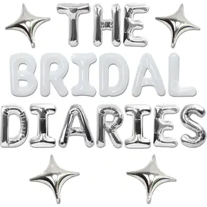 Silver Star Festive Balloons Banner - Decorative Letter & Glitter Decorations Balloons for Bride-To-Be, Bachelorette Party, Bridal Shower & Wedding Engagement Photo Props (Home & Festive Party Supplies)