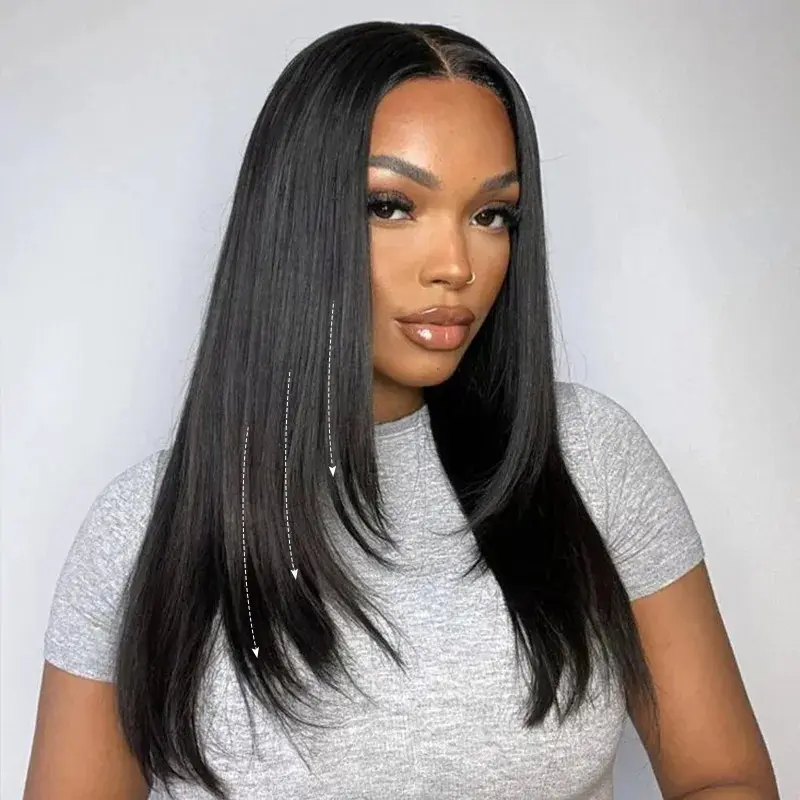 Vshow Layered Cut Straight Human Hair Wigs Hair Wigs 7x5 Pre Cut Lace Wear Go Glueless Wigs With Bleached Knots 180% 250% Full Straight Hair Wigs