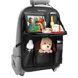 Car Backseat Organizer with Tablet Holder,9 Storage Pockets Foldable Table Tray Seat Back Protectors Kick Mats Travel Accessories-Oxford 2Pack back organizer