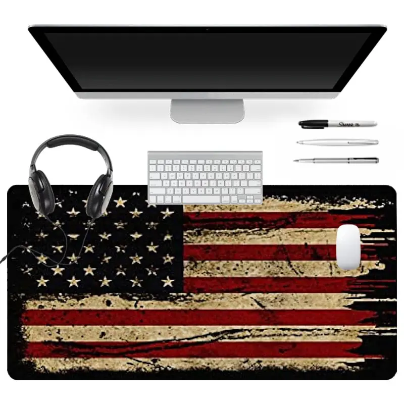 Extra Large Vintage American Flag Mouse Pad Distressed Design Gaming Mouse Pad 35x16 Inch Desk Pad Mat Office Accessories Computer Keyboard Mousepad Suitable for Families, Offices and Schools. Perfect Gift for Family Members and Friends