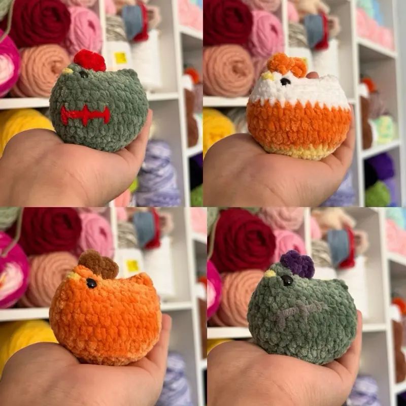 Handmade crochet Halloween chicken plushies