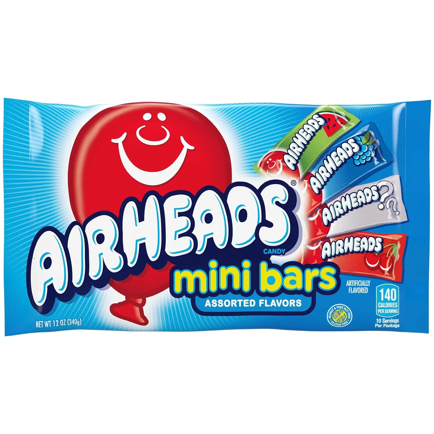 Airheads Candy Mini Bars, Assorted Flavors, Individually Wrapped Bars, Non Melting, Party, 12oz Bag