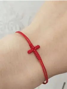 1pc Hand-Woven Red Rope Cross Braided Bracelet For Men And Women - Adjustable Lucky Charm, Universally Symbolic Gift (Red/Black) - Suitable For Back-To-School, Graduation, Teacher's Day - A Friendship Accessory That Can Be Worn Year-Round
