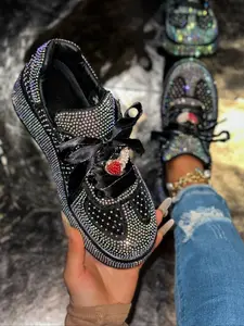 Betsy Johnson Rhinestone Design Women's, High Quality Fashion Studded Sneakers for All Seasons, Comfortable Trendy Sports Footwear