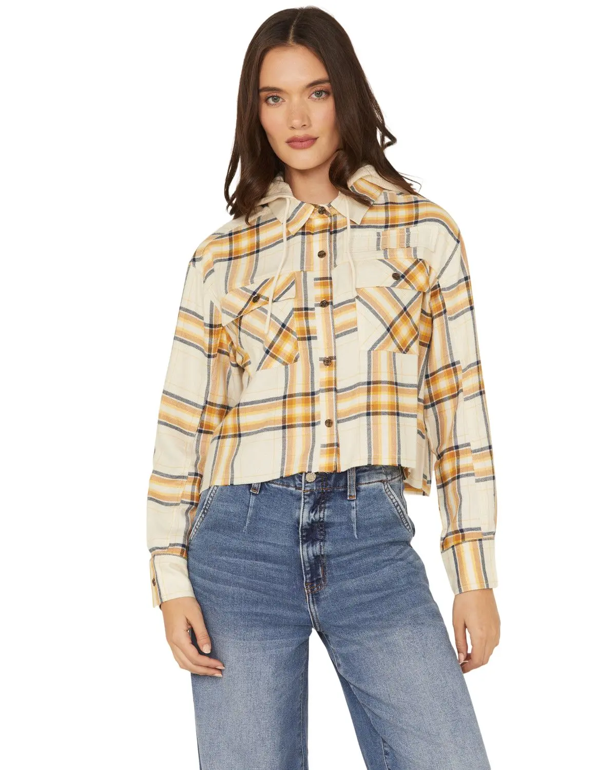 Cleo + Wolf Women's Women'S Cropped Flannel Hooded Shacket - Clsp25w21-Snd