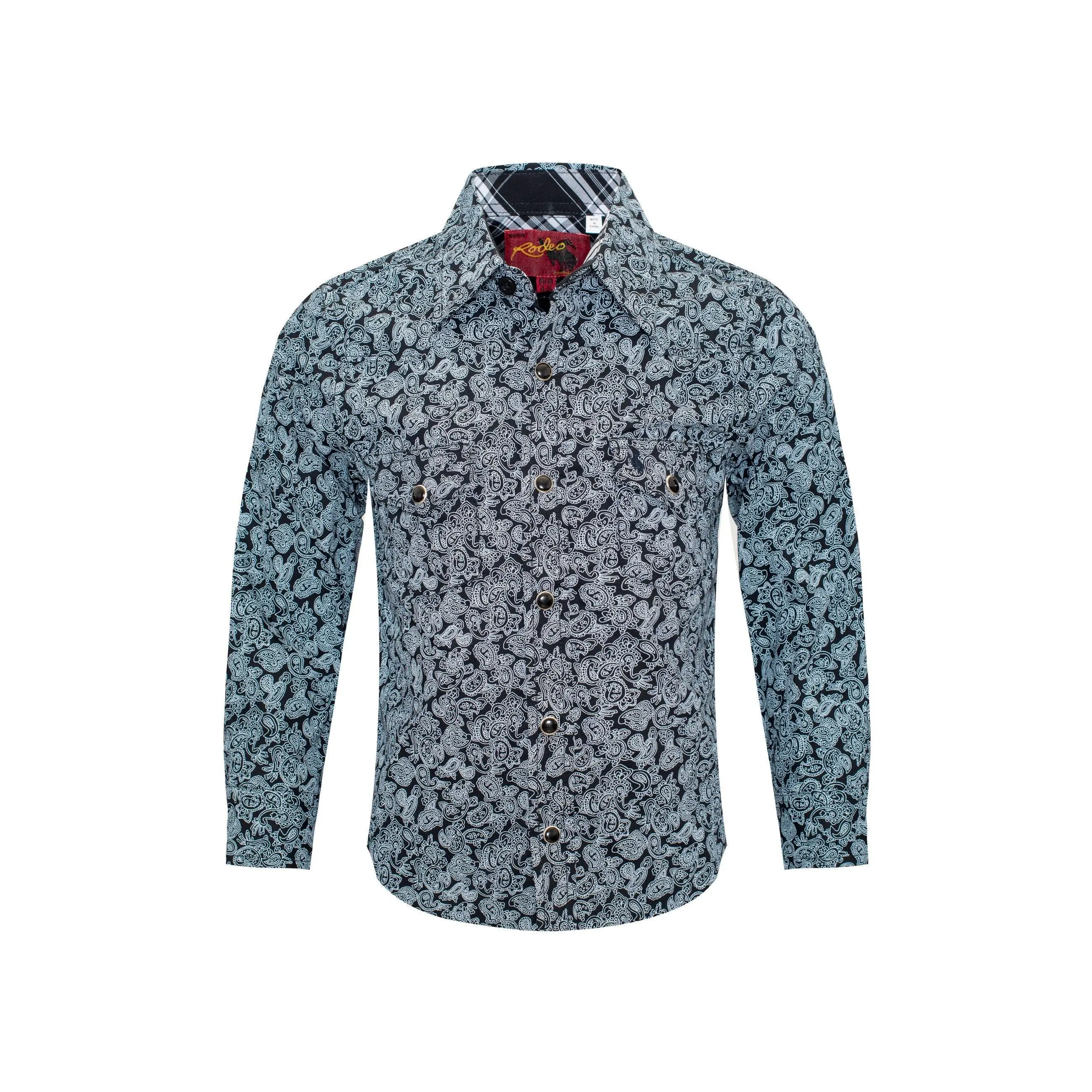 Kids Western Pearl Snaps Print Shirt-PS100K-170
