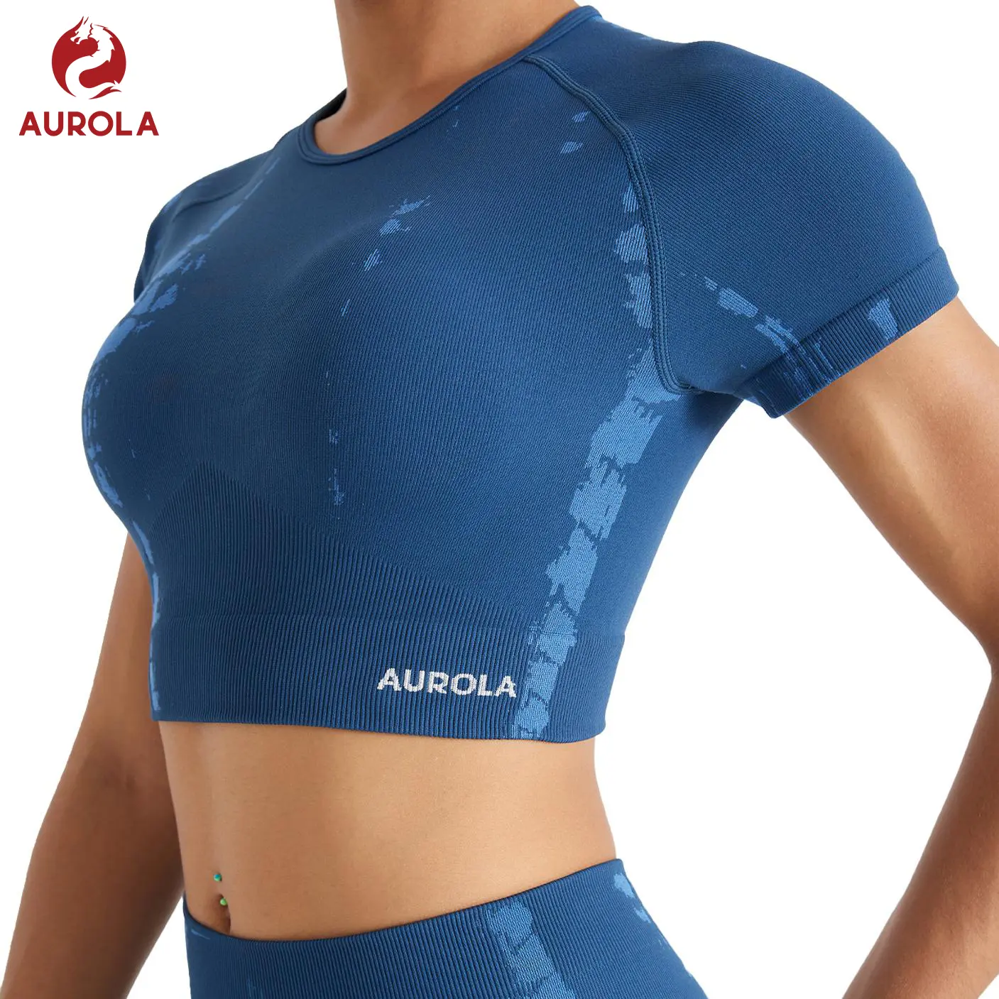 AUROLA Serpent Snake Seamless Crop Top for Women Short Sleeve Workout Shirt Slim Fit Gym Yoga Tee Stretch Athletic Running Tops Sweat Wicking Fitness Activewear Cropped Training T-Shirt Print