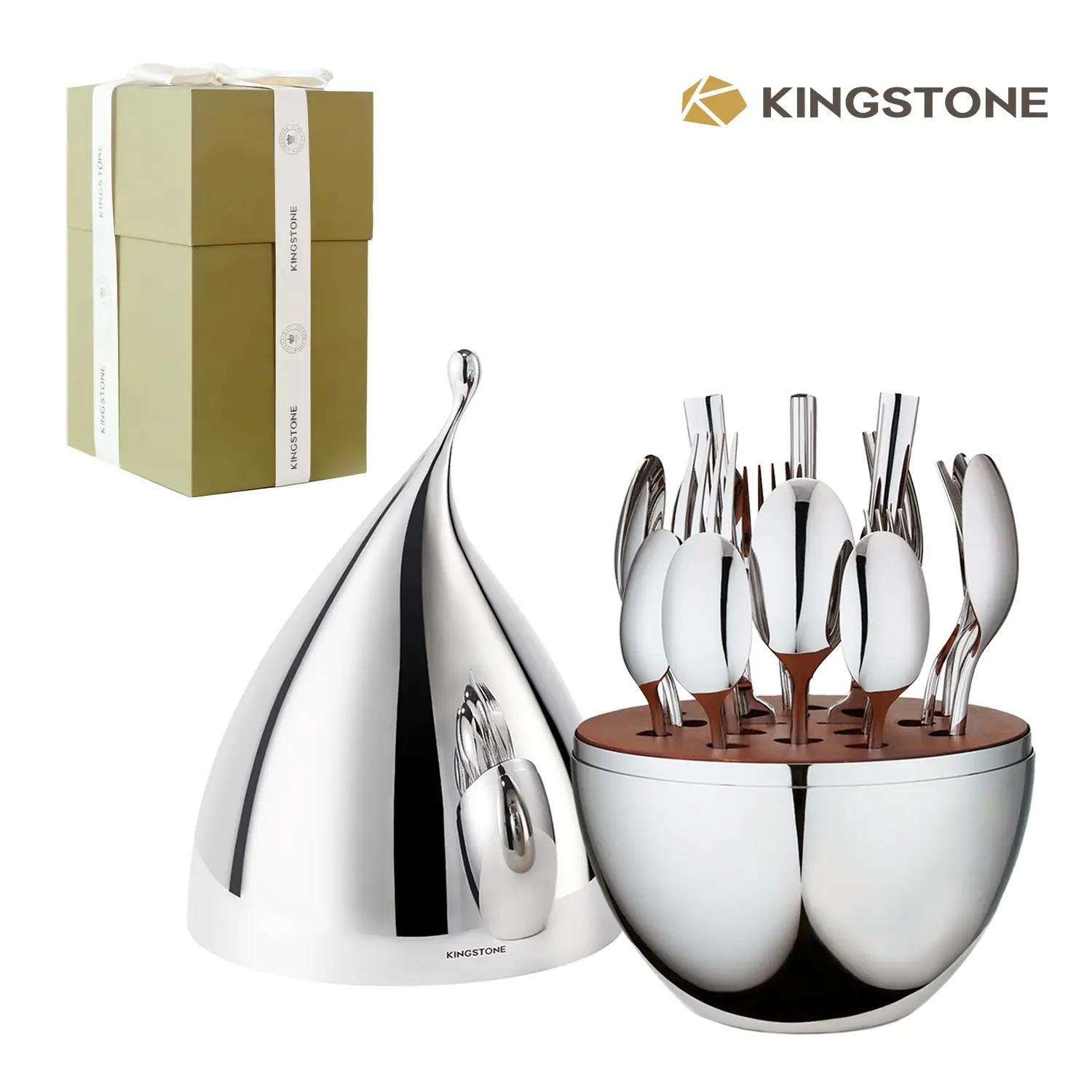 KINGSTONE Premium Flatware Set with Waterdrop Organizer, 20-Piece Set of 4, 18/10 Stainless Steel Silverware, Mirror Polished Cutlery, Premium Boxed Dinnerware, Dishware & Dining, Gift Set for Housewarming, Wedding and Holiday, Model WD
