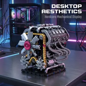 808pcs 4.9mm Small Parts Gt V10 Engine Model Kit, Building Blocks Set, USB Charging Motor Included, Mechanical Tech Style, Suitable for Adults and Teens