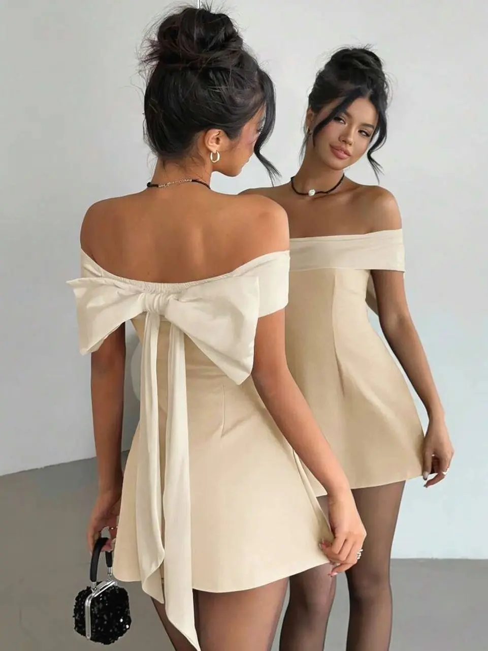 slim fit dress slacks LaDivine CD0140 Short Off the Shoulder Graduation Dress – The Dress Outlet main image 0