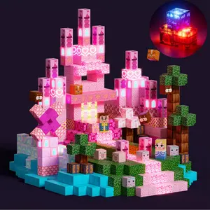 200/150/100PCS Pink Magnetic Tiles Castle Building Blocks Set | Light-Up Princess Magnetic Cubes Creative Magnetic Blocks STEM Montessori Toys for Kids Ages 3-5 4-8 | 3D Sensory Learning Construction Interactive Building Activities Gifts for Girls Boys