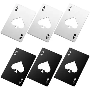Ace Of Spades Bottle Opener Credit Card Size Portable Stainless Steel Can Opener 2 Pack Black Silver Compact Hollow Design for Beer Soda Bottles Utensils Flexibility Strength Durability - Handles