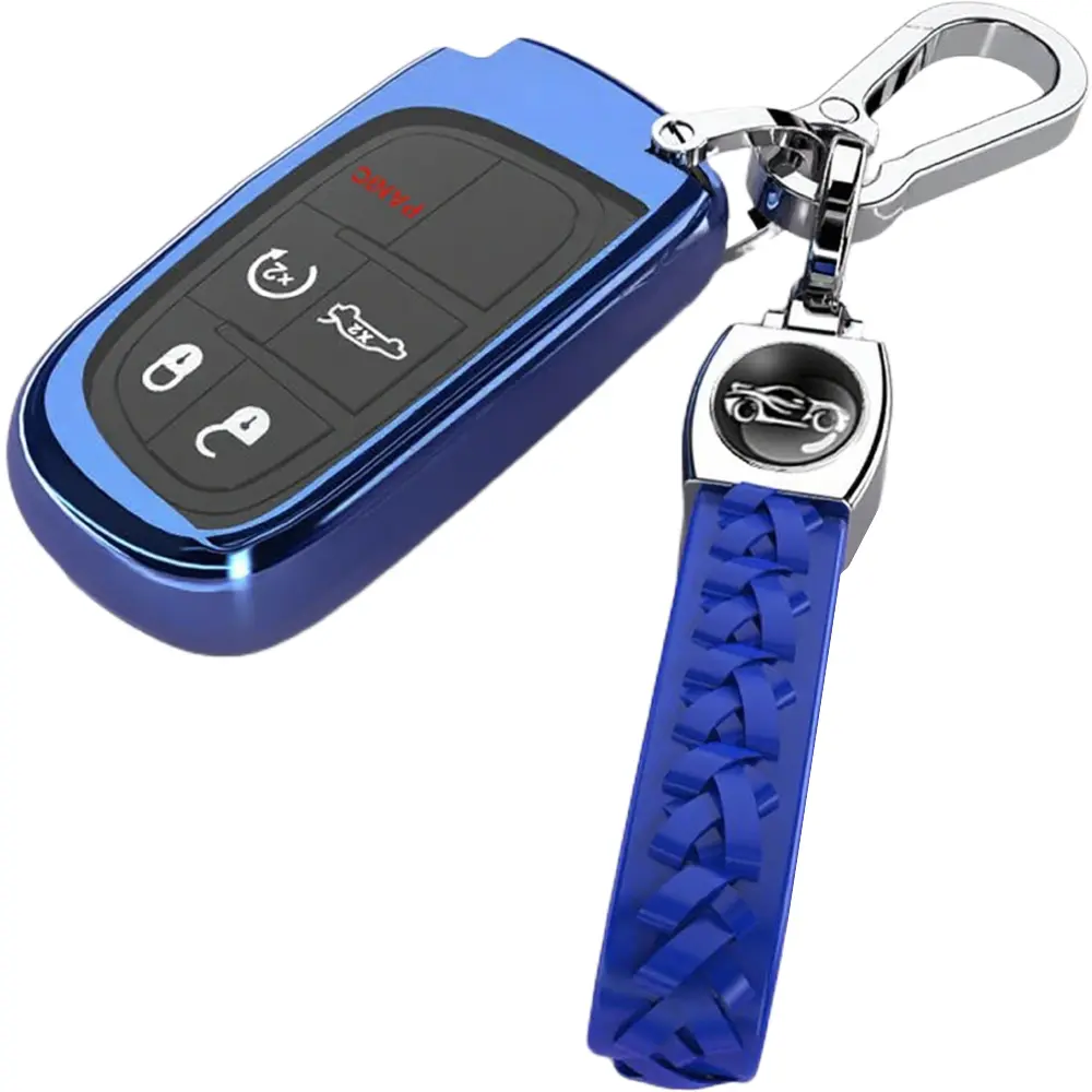 Key Fob Cover Compatible with 2025 2024-2015 Jeep Compass Dodge Durango Cherokee Grand Cherokee Renegade Challenger Charger RAM Chrysler 300(3 4 5-Button,) case cover car