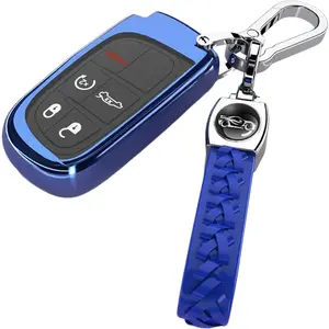 Key Fob Cover Compatible with 2025 2024-2015 Jeep Compass Dodge Durango Cherokee Grand Cherokee Renegade Challenger Charger RAM Chrysler 300(3 4 5-Button,) case cover car