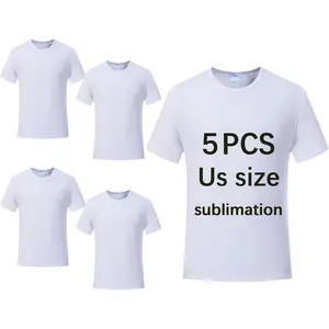5 pcs Sublimation Blank T-Shirts Round Collar Short Sleeves Adult White Polyester T-Shirts