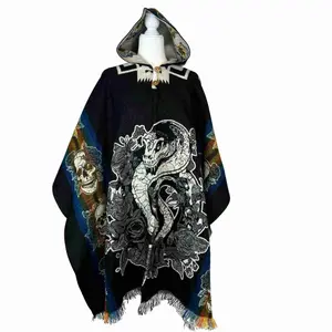 Snake Roses and Skull Winter Cape for Women and Men - Unisex Hooded Poncho - Menswear, Sweaters