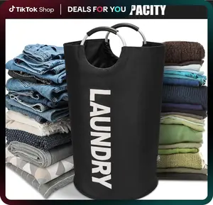 115L Large Laundry Basket, Foldable Washing Bin, Collapsible Laundry Bag, Freestanding Tall Clothes Hampe