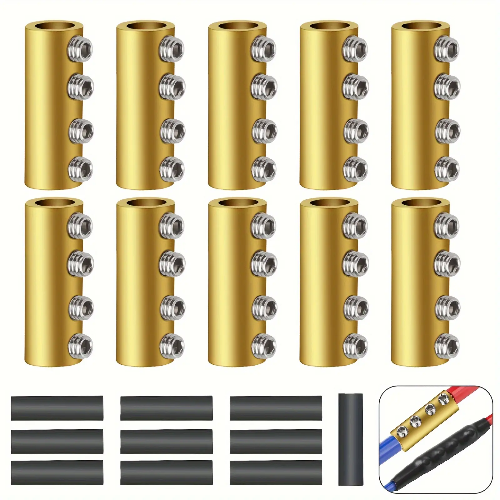 10Pcs 6 AWG Gauge Wire Connector Nut Kit,with Heat Shrink Tube,80A Quick Wiring Connection Terminal, Circuit Connector,Hand Tools Kits,Springtok