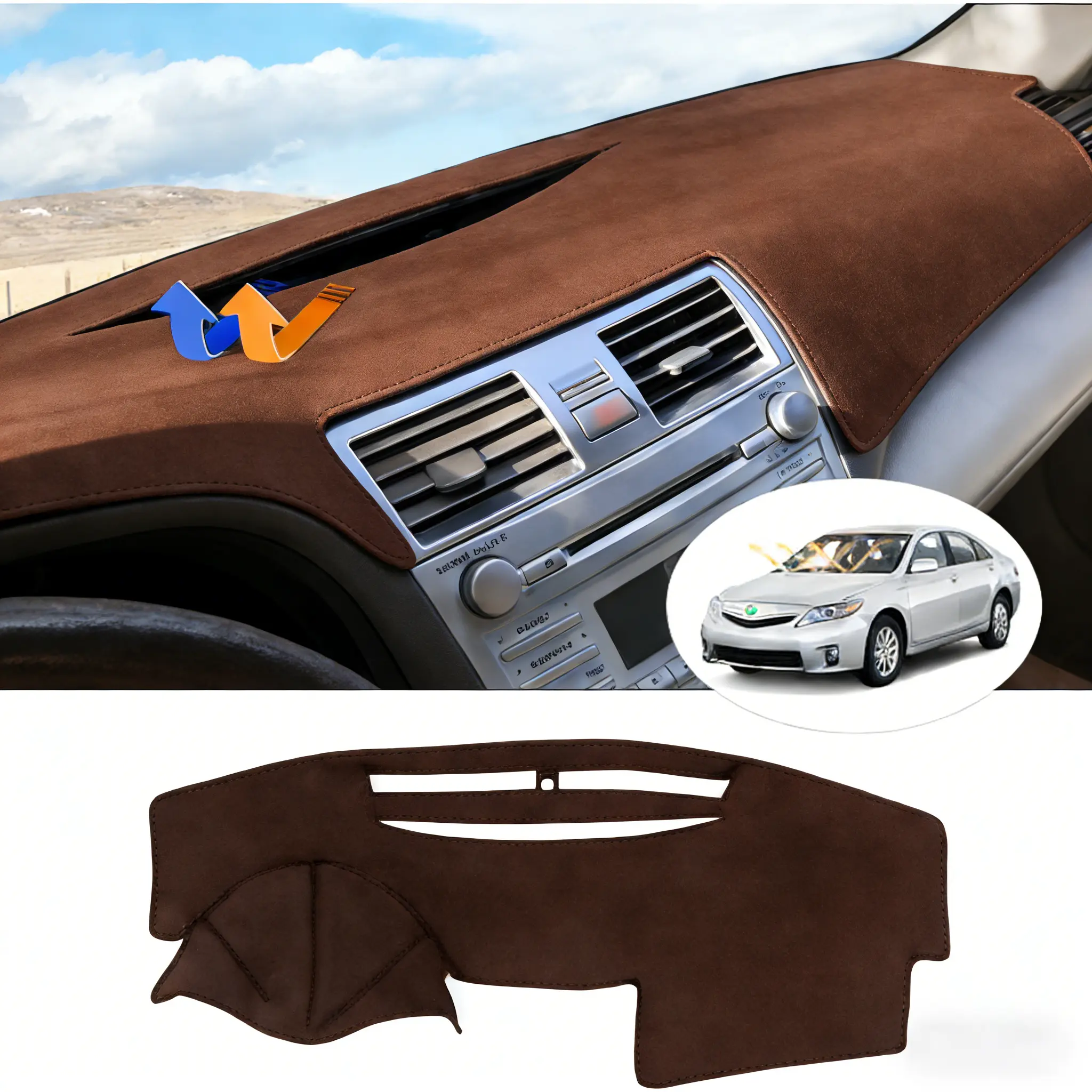 KUST Black Custom-Fit Anti-Slip Pad for Car Dashboard Cover, Toyota Camry 2007-2011 Soft Polyester Mat with Silicone Backing, Foldable, Easy to Install, Wrinkle-Resistant, UV Protection, Reduces Windshield Glare Black/Brwon/Grey Colour