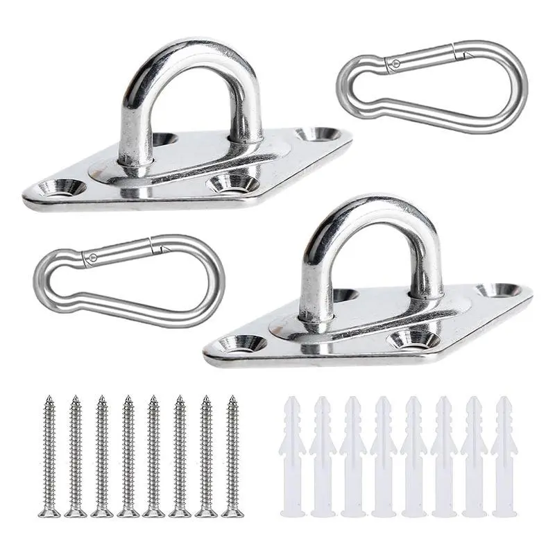 2 pcs Stainless Steel Pad Eye Plate Hook with Screws and Snap Hook for Suspension,Ceiling Hooks,Marine Application Hook,Christmas Party Gifts Set,Hand Tools Kits,summerwins
