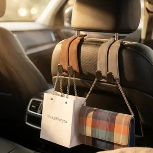 Suede Car Seat Hooks - Minimalist Headrest Storage for Groceries & Bags