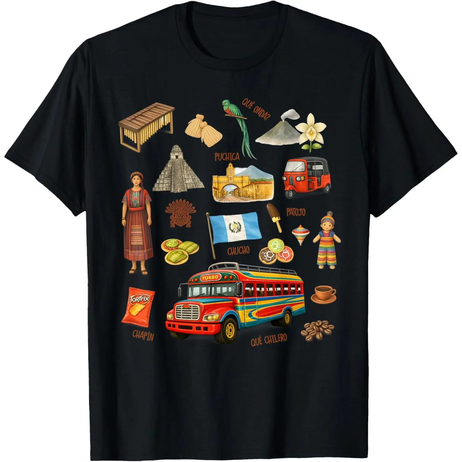 Women's Casual Cotton Short-Sleeve Distressed Round Neck Guatemalan Slang Graphic T-Shirt