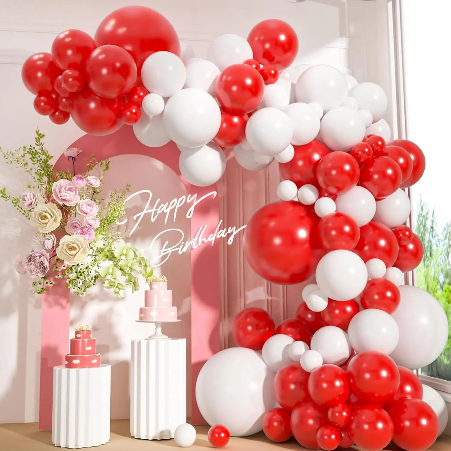 110 count Red and White Balloons Garland Arch Kit, 18/12/10/5 Inch White Red Latex Balloons for Valentine's Day, Christmas,  Year Eve, Wedding Party Decoration